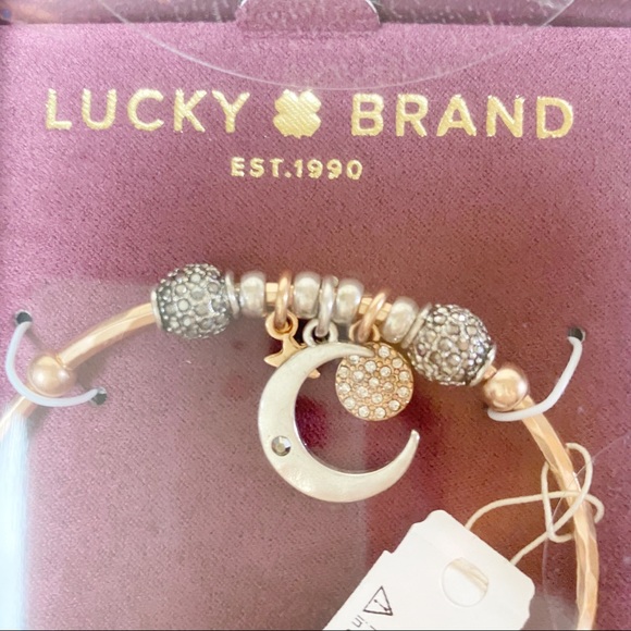 Lucky Brand Cuff Bracelet Crystal Moon & ⭐️ Charms - Picture 3 of 6